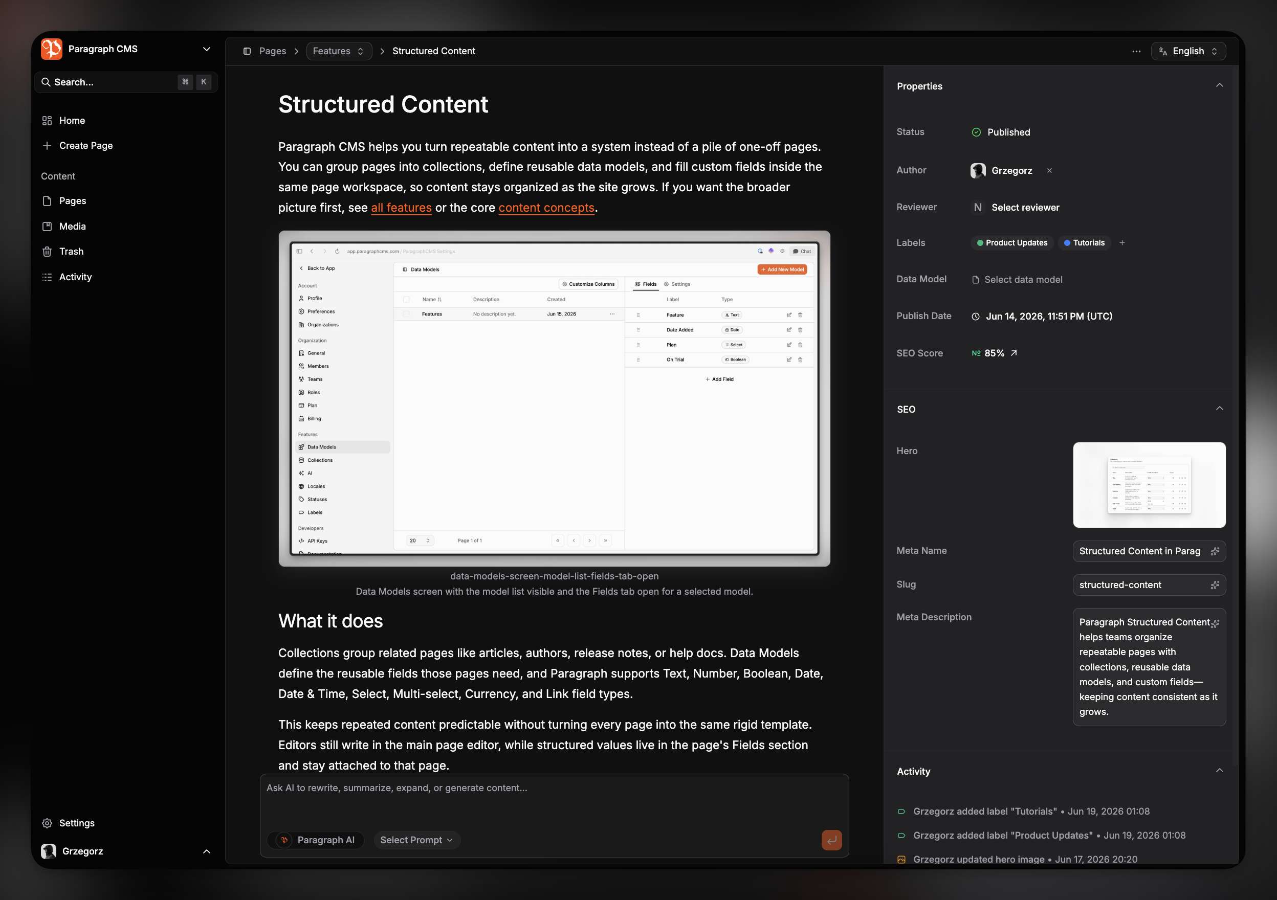 Paragraph CMS editor preview