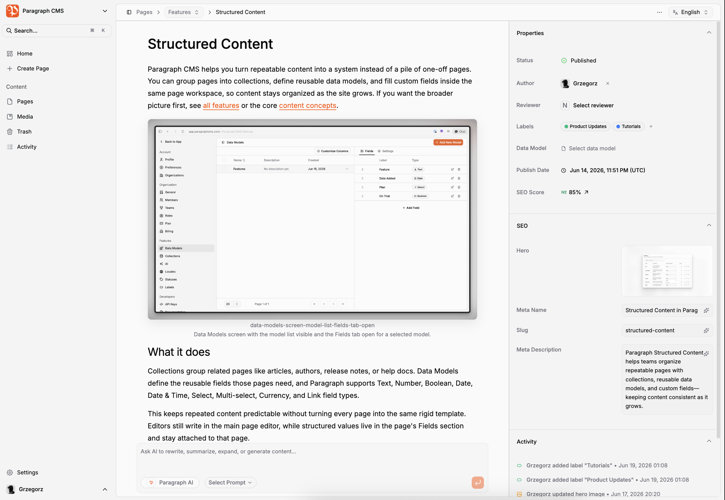 Paragraph CMS editor preview